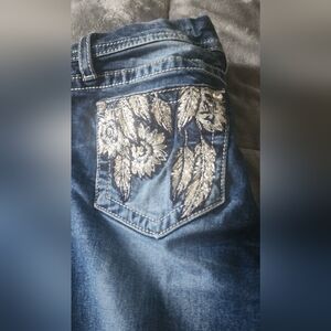 Miss Me Blue Jeans with Silver Embroidery